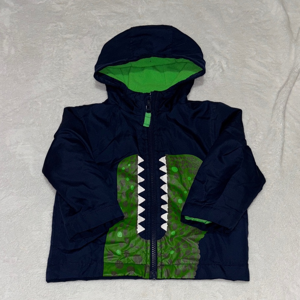 Carters Navy Blue Hooded Jacket with Green Dinosaur Design 18 months